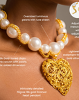 Amora Chunky Pearl Heart Chain – Ivory/Gold necklace with oversized pearls and gold heart pendant.