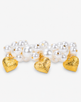 Amora Pearl Heart Stretch Bracelet – Ivory/Gold with glossy pearls and gold heart charms.