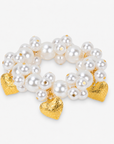 Amora Pearl Heart Stretch Bracelet – Ivory/Gold with glossy pearls and gold heart charms.