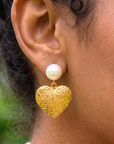 Amora Pearl Heart Dangles - Ivory/Gold