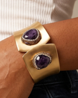 Sassy Jones Armana Purple statement cuff with organic purple stone details, crystal borders and textured gold accents.