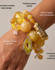 Chrysallis Lemon Sorbet bracelet duo with creamy yellow beads, organic agate stones, and Gold tone finish details.