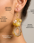 Chrysallis Natural Yellow Agate Dangle Earrings featuring sliced yellow agate drops with clustered yellow and clear beads.