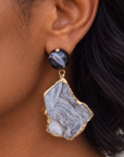 Chrysallis Agate Dangles - Black/Gold,Earrings, Sassy Jones,