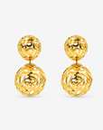 Dina Gold Openwork Sculptural Sphere Double Stud Earrings featuring two dimensional gold globes.
