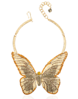 Gold butterfly statement bib necklace with champagne and clear crystals in a radiant oversized design.