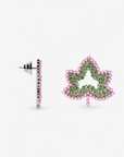 Ivey Dream Studs featuring green crystal ivy leaves outlined with petite pink pearls.