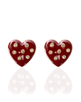 Crimson heart-shaped stud earrings with crystal accents and 18K gold-plated trim from the Lovebug collection