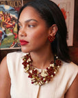 Crimson heart-shaped stud earrings with crystal accents and 18K gold-plated trim from the Lovebug collection