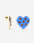 Sassy Jones Lovebug heart earring in Paradise Blue with seven jeweled accents arranged across the heart.