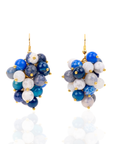 statement earrings for women, dangle earrings with gemstones, lapis lazuli earrings, artisan earrings, blue stone earrings, bold fashion earrings, clustered bead earrings, luxury statement earrings, modern gemstone earrings, boutique earrings for women