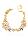 crystal statement necklace, floral crystal necklace, luxury costume jewelry necklace, designer statement jewelry, bold crystal collar necklace, glamorous fashion necklace, boutique statement necklace, oversized floral jewelry, couture inspired necklace, high impact necklace for women