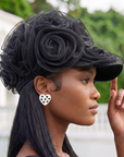 Rosette Ruffle Chiffon Cap - Onyx Bloom