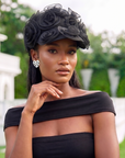 Rosette Ruffle Chiffon Cap - Onyx Bloom