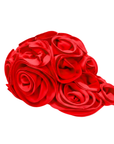 Rose red chiffon rosette statement cap featuring handcrafted floral detailing by Sassy Jones.