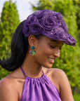 Rosette Ruffle Chiffon Cap - Royal Purple