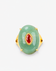 Samira Natural Stone Ring in Jade featuring an oversized smooth green stone with a warm colored center accent.