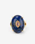 Samira Natural Stone Ring in Navy featuring an oversized deep blue stone with lavender center accent.