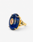 Sassy Jones Samira Navy ring featuring an oversized natural stone silhouette with contrasting lavender centerpiece.