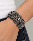 Sassy Jones Soraya Luxe Bracelet featuring chunky black sections with allover dark crystal embellishments.