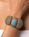 Sassy Jones Soraya Luxe Bracelet featuring chunky teal sections with scattered stone accents and warm metallic detailing.