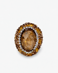 Soraya Luxe Ring in Amber featuring an oversized warm brown stone surrounded by sparkling crystal accents.