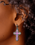 Trinity Crucifix Cross Filigree Drop Earrings - Heaven’s Rainbow | Sassy Jones