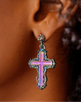 Trinity Crucifix Cross Filigree Drop Earrings - Heaven’s Rainbow | Sassy Jones