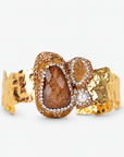 Zahara Adjustable Cuff in Cognac featuring a rich brown centerpiece with honey colored stones and crystal accents.