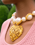 Amora Chunky Pearl Heart Chain - Ivory/Gold,Necklaces, Sassy Jones,
