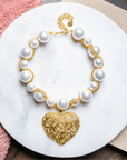 Amora Chunky Pearl Heart Chain - Ivory/Gold,Necklaces, Sassy Jones,