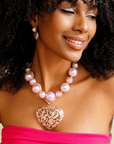 Amora Chunky Pearl Heart Chain - Pink/Rose Gold,Necklaces, Sassy Jones,