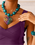 Amora Chunky Pearl Heart Chain - Rainbow Teal,Necklaces, Sassy Jones,