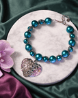 Amora Chunky Pearl Heart Chain - Rainbow Teal,Necklaces, Sassy Jones,