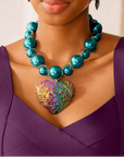 Amora Chunky Pearl Heart Chain - Rainbow Teal,Necklaces, Sassy Jones,