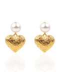 Amora Pearl Heart Dangles - Ivory/Gold,Earrings, Sassy Jones,