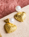 Amora Pearl Heart Dangles - Ivory/Gold,Earrings, Sassy Jones,