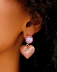 Amora Pearl Heart Dangles - Pink/Rose Gold,Earrings, Sassy Jones,