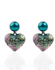 Amora Pearl Heart Dangles - Rainbow Teal,Earrings, Sassy Jones,