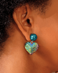 Amora Pearl Heart Dangles - Rainbow Teal,Earrings, Sassy Jones,