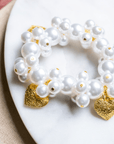 Amora Pearl Heart Stretch Bracelet - Ivory/Gold,Bracelets, Sassy Jones,