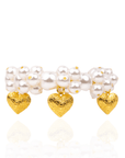 Amora Pearl Heart Stretch Bracelet – Ivory/Gold with glossy pearls and gold heart charms.