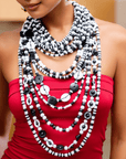 Ayoka Beaded 4 - in - 1 Cascading Chain – Black & White,Necklaces, Sassy Jones,