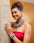Ayoka Chunky Stretch Statement Bracelet - Black & White,Bracelets, Sassy Jones,