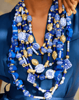 Caliope 2 - in - 1 Beaded Leather Necklace - Fine China Blue,Necklaces, Sassy Jones,
