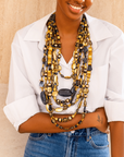 Caliope 2 - in - 1 Beaded Leather Necklace - Golden Onyx,Necklaces, Sassy Jones,