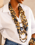Caliope 2 - in - 1 Beaded Leather Necklace - Golden Onyx,Necklaces, Sassy Jones,