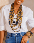 Caliope 2 - in - 1 Beaded Leather Necklace - Golden Onyx,Necklaces, Sassy Jones,