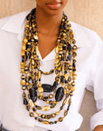 Caliope 2 - in - 1 Beaded Leather Necklace - Golden Onyx,Necklaces, Sassy Jones,