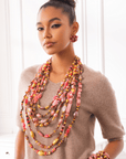 Caliope 2 - in - 1 Beaded Leather Statement Necklace - Strawberry Truffle,Necklaces, Sassy Jones,
